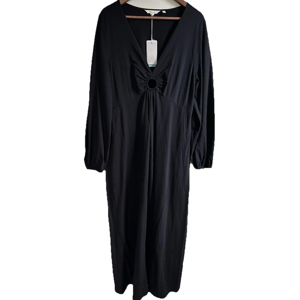 Boden Black Maxi Dress Womens 14R Long Sleeve Keyhole Jersey Casual NWT
